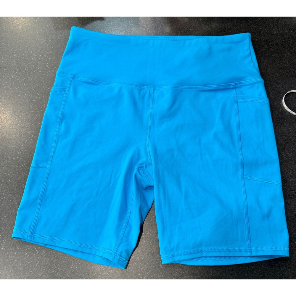 RBX Biker Shorts Large Blue High Waisted Side Pockets Active Compression